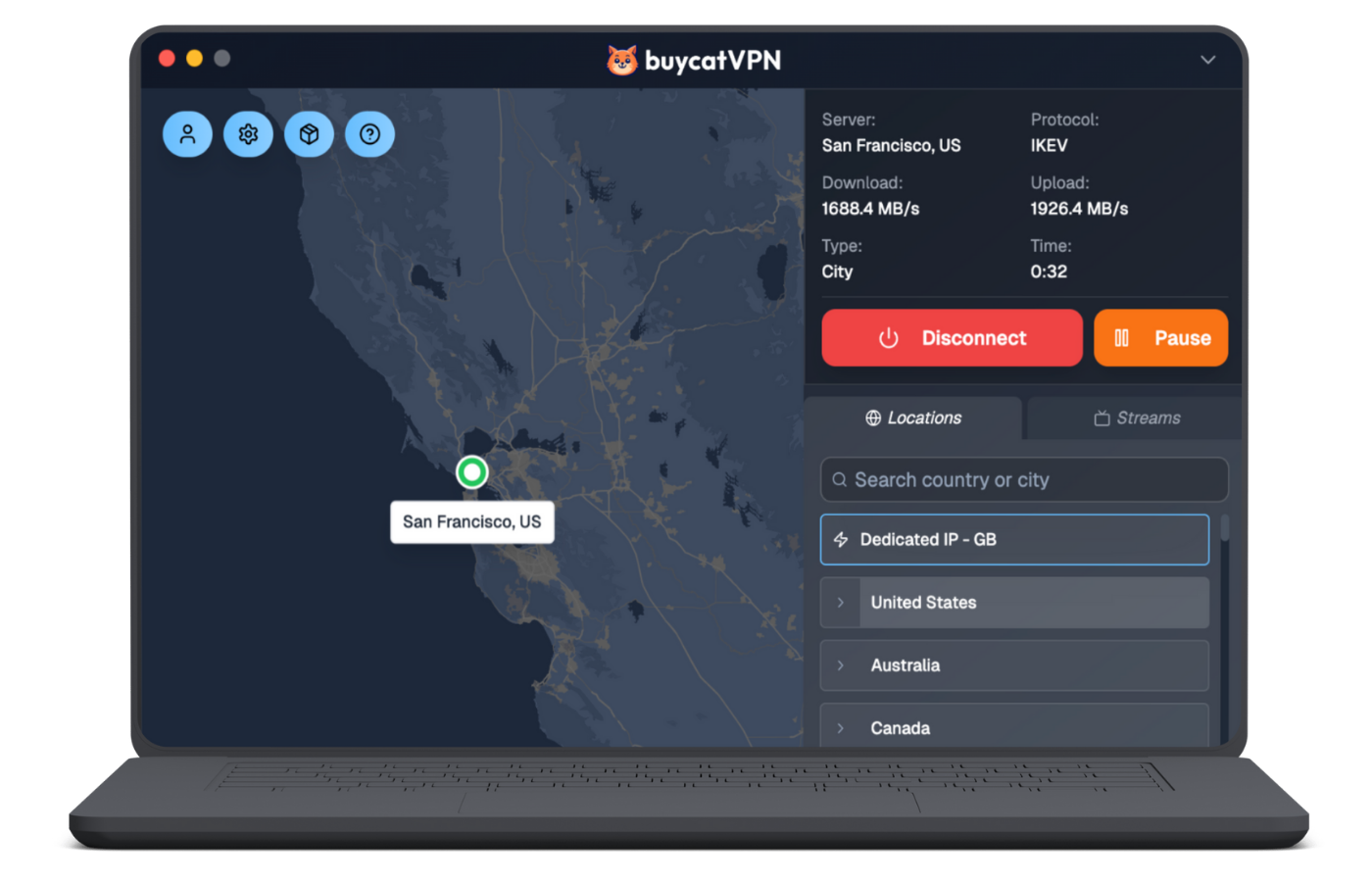 Laptop and phone connected through BuycatVPN with an encrypted VPN tunnel